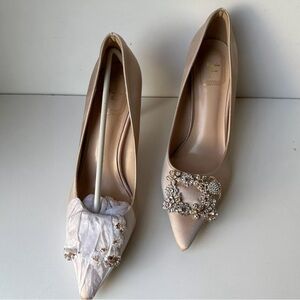 Hang Hui Women’s Light Beige Bridal Shoes/heels Or Brides Maid For Evening SZ:9